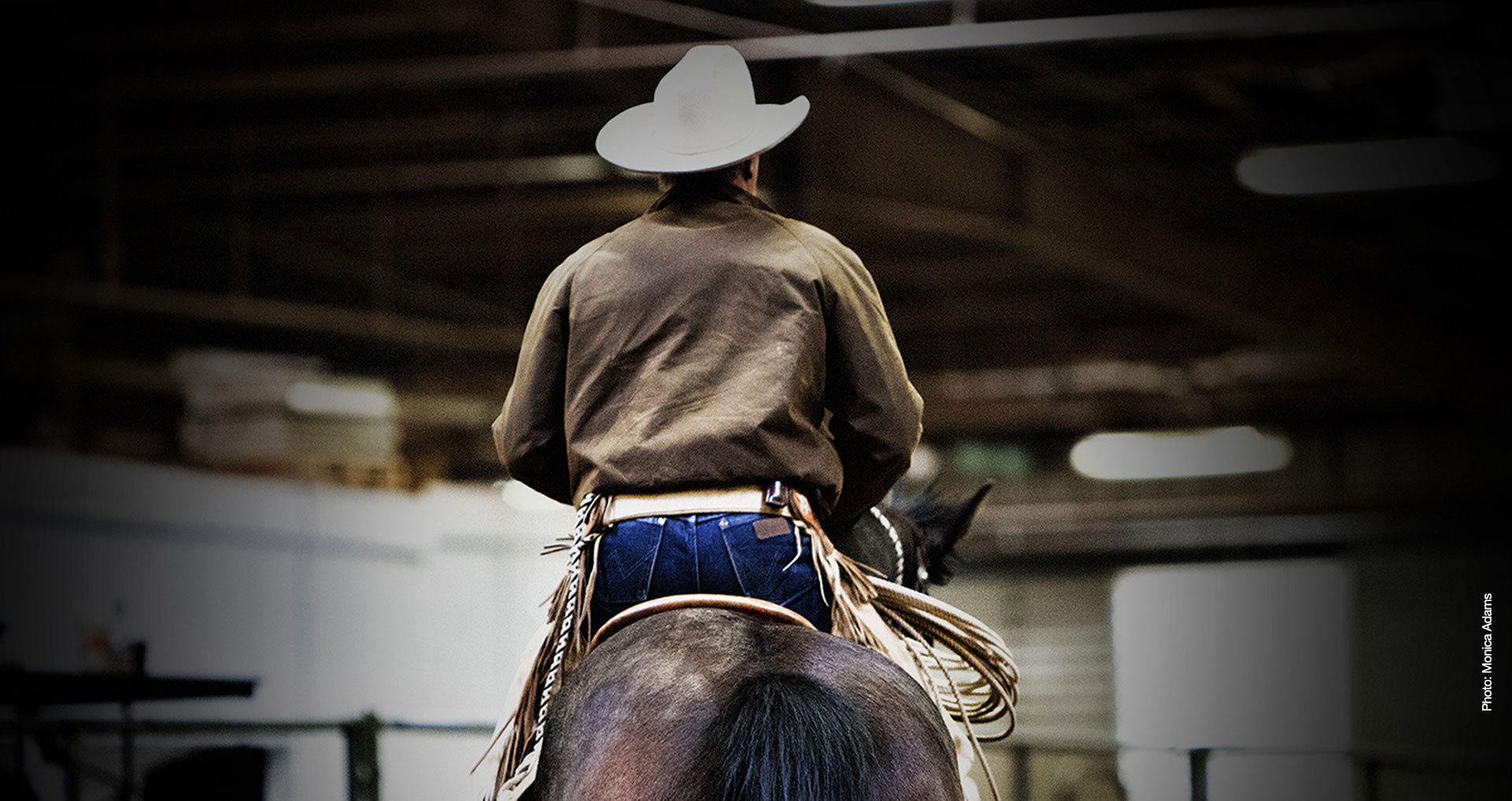 back view of Buck on a horse at a clinic